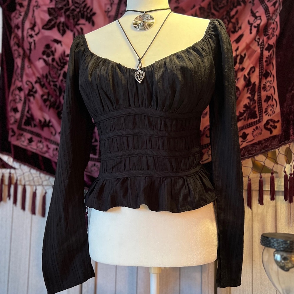 Black Long Sleeve Peasant Blouse – Topshop – Size US 8 / UK 12 / EUR 40